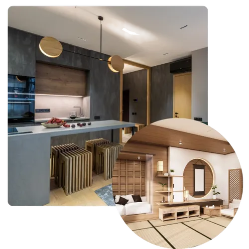 Modern kitchen and living room interior design inspiration
